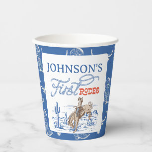 Vintage Blue Western Desert Rodeo 1st Birthday Paper Cups