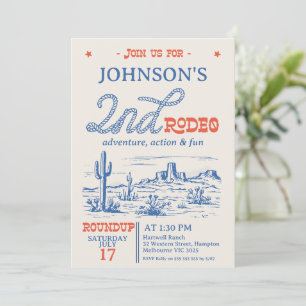 Vintage Blue Western Desert Rodeo 2nd Birthday Invitation