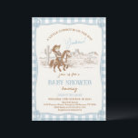 Vintage Blue Western Little Cowboy Baby Shower Invitation<br><div class="desc">Vintage Blue Western Little Cowboy Baby Shower Invitation

Cute editable cowboy western themed boys baby shower invitation featuring a desert landscape and cute cowboy.  This boys western baby shower invitation is ideal for a western or cowboy baby shower.</div>