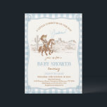 Vintage Blue Western Little Cowboy Baby Shower Invitation<br><div class="desc">Vintage Blue Western Little Cowboy Baby Shower Invitation

Cute editable cowboy western themed boys baby shower invitation featuring a desert landscape and cute cowboy.  This boys western baby shower invitation is ideal for a western or cowboy baby shower.</div>