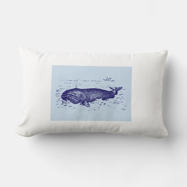 Vintage Blue Whale Design Throw Pillow (Front)