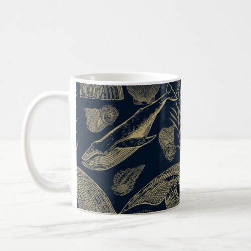 Vintage Blue Whale Nautical Coffee Mug