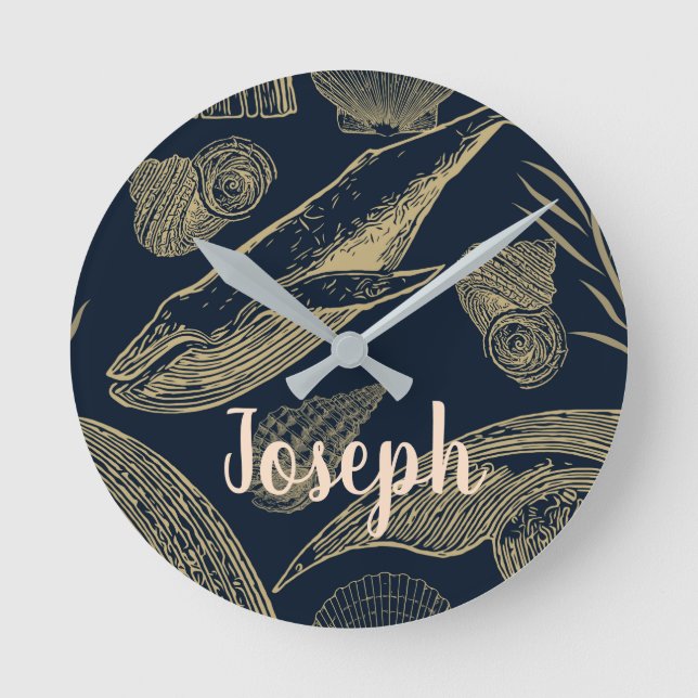 Vintage Blue Whale Nautical Round Clock (Front)