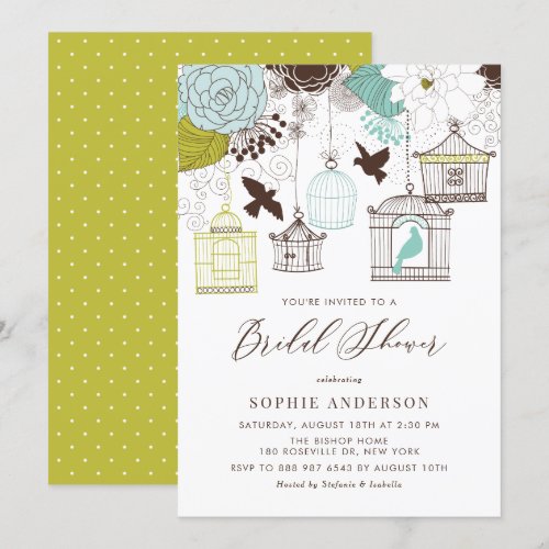 Blue Birdcages &amp; Flowers Bridal Shower Invitations