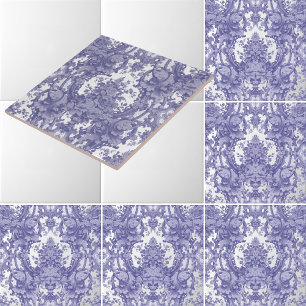 Vintage Blue & White Baroque Rococo Roses Pattern Ceramic Tile
