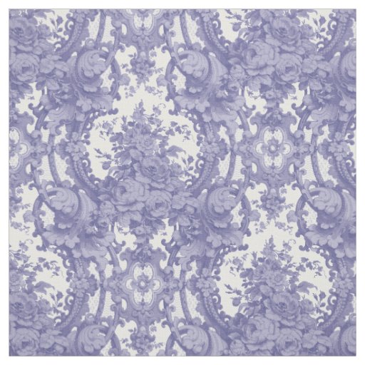 Vintage Blue & White Baroque Rococo Roses Pattern Fabric