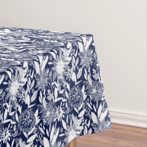 Vintage Blue White Bird Love Floral Garden Tablecloth