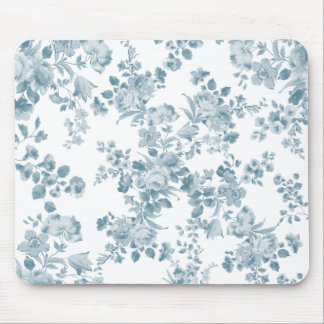 Vintage blue white bohemian elegant floral mouse pad