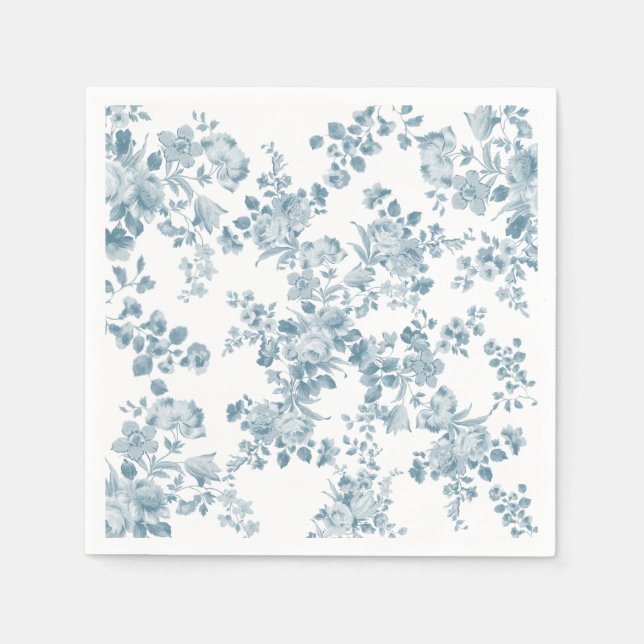 Vintage blue white bohemian elegant floral napkins (Front)