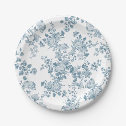Vintage blue white bohemian elegant floral paper plates