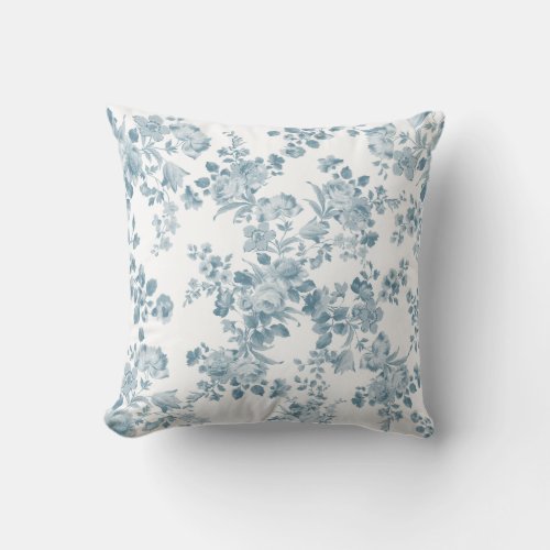 Vintage blue white bohemian elegant floral throw pillow