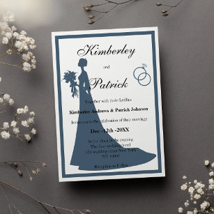 Vintage blue white bride Silhouette Wedding Invitation