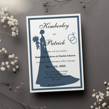 Vintage Blue White Bride Silhouette Wedding Invitation by kicksdesign at Zazzle
