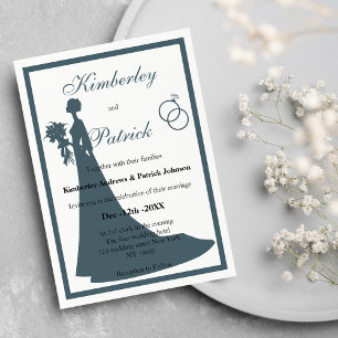 Vintage blue white bride Silhouette Wedding Invitation