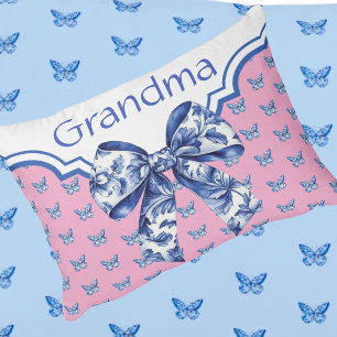 Vintage Blue White Butterfly Bow Personalized Lumb Accent Pillow