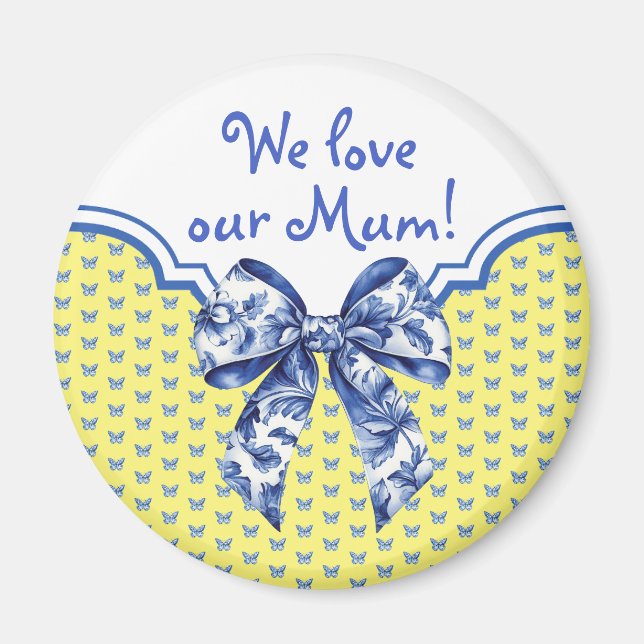 Vintage Blue White Butterfly Bow Personalized Magnet (Front)