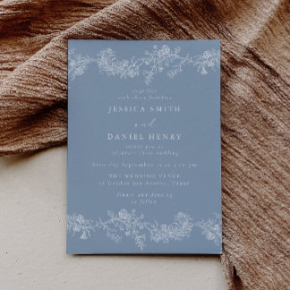 Vintage Blue White Chinoiserie Floral Wedding Invitation