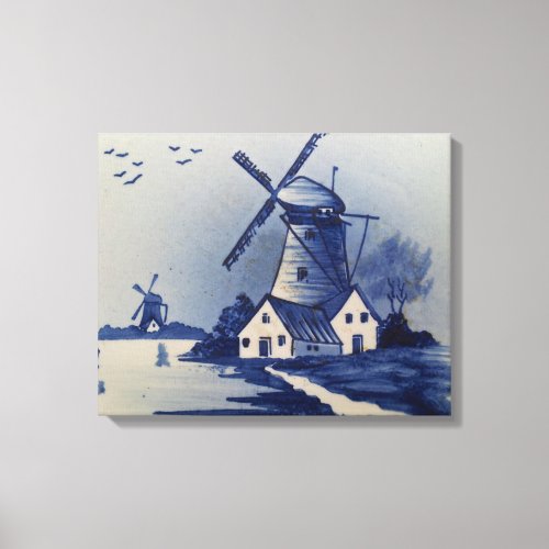 Vintage Blue White Delft Windmill Canvas Print