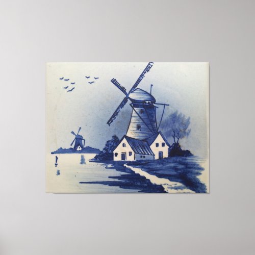 Vintage Blue White Delft Windmill Canvas Print