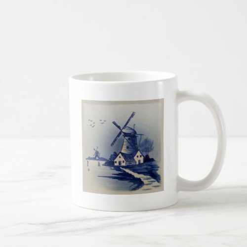 Vintage Blue White Delft Windmill Coffee Mug