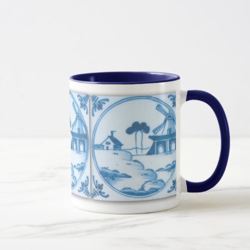 Vintage Blue White Delft Windmill Coffee Mug