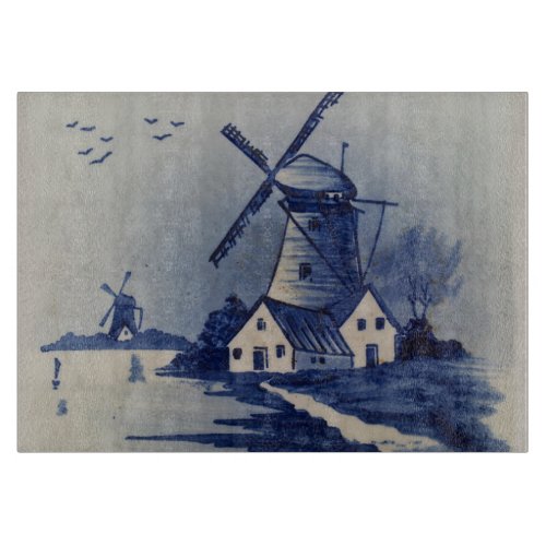 Vintage Blue White Delft Windmill Cutting Board