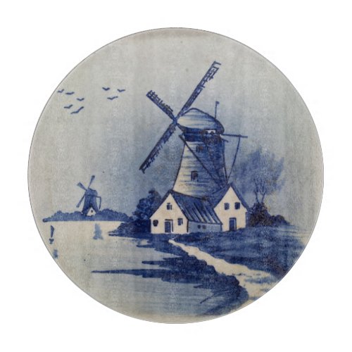 Vintage Blue White Delft Windmill Cutting Board