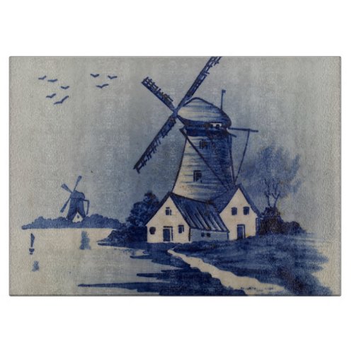 Vintage Blue White Delft Windmill Cutting Board