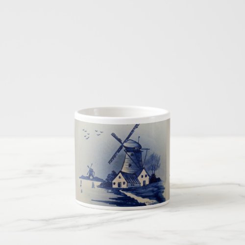 Vintage Blue White Delft Windmill Espresso Cup