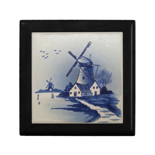 Vintage Blue White Delft Windmill Gift Box