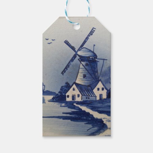 Vintage Blue White Delft Windmill Gift Tags