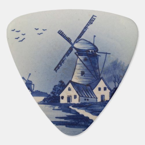 Vintage Blue White Delft Windmill Guitar Pick