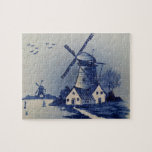 Vintage Blue White Delft Windmill Jigsaw Puzzle