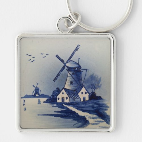 Vintage Blue White Delft Windmill Keychain