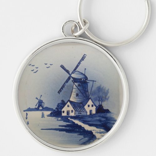 Vintage Blue White Delft Windmill Keychain