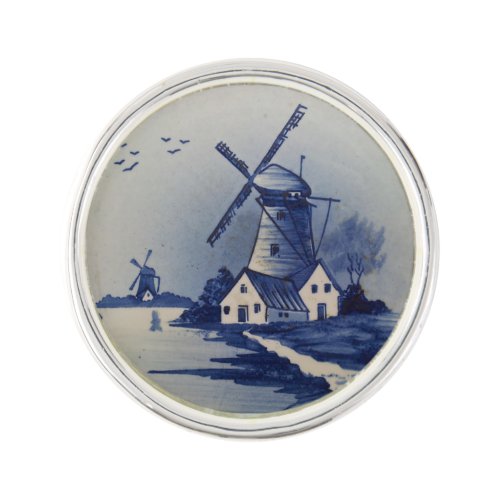 Vintage Blue White Delft Windmill Lapel Pin