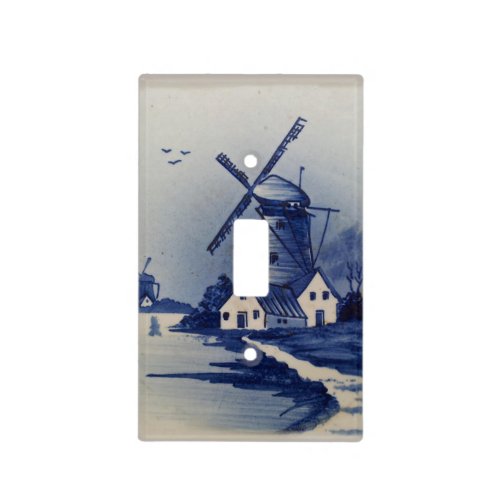 Vintage Blue White Delft Windmill Light Switch Cover