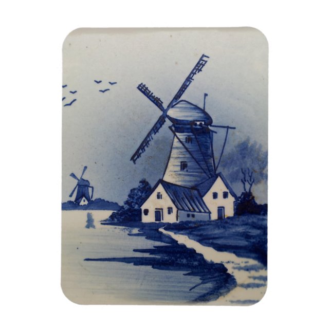 Vintage Blue White Delft Windmill Magnet (Vertical)