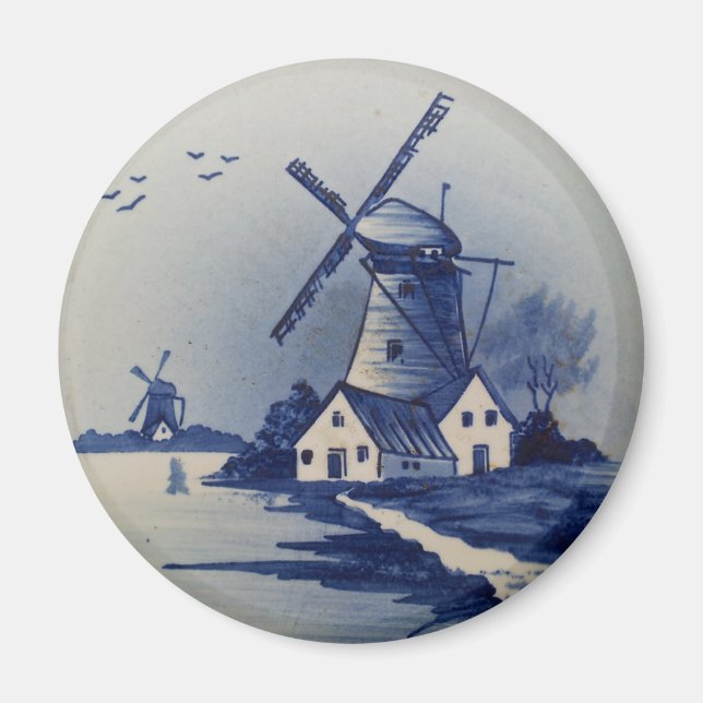 Vintage Blue White Delft Windmill Magnet (Front)