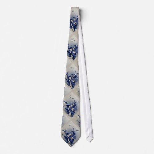 Vintage Blue White Delft Windmill Neck Tie