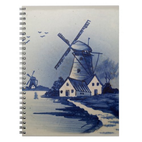 Vintage Blue White Delft Windmill Notebook
