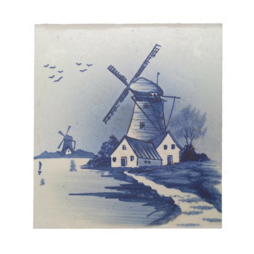Vintage Blue White Delft Windmill Notepad