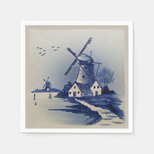 Vintage Blue White Delft Windmill Paper Napkins