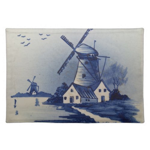 Vintage Blue White Delft Windmill Placemat