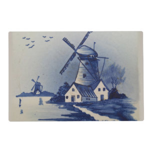 Vintage Blue White Delft Windmill Placemat