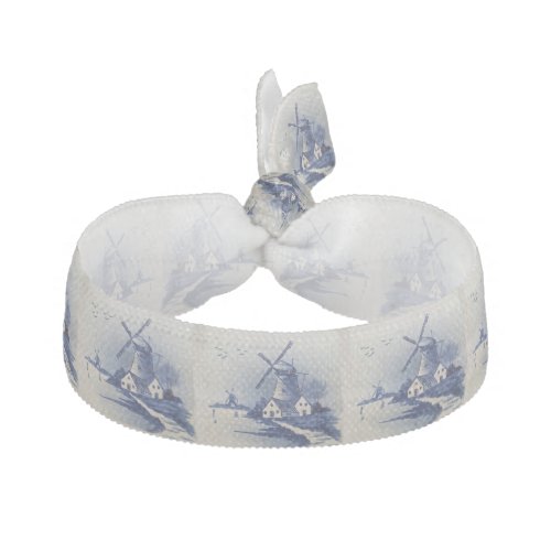 Vintage Blue White Delft Windmill Ribbon Hair Tie