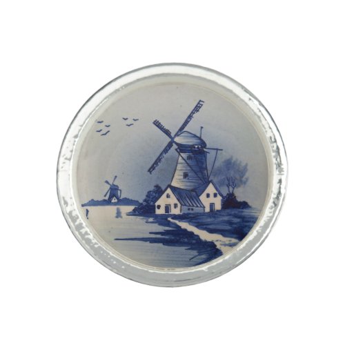 Vintage Blue White Delft Windmill Ring