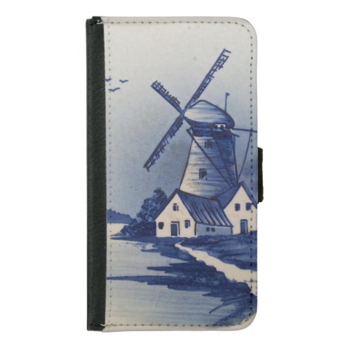 Vintage Blue White Delft Windmill Samsung Galaxy S5 Wallet Case