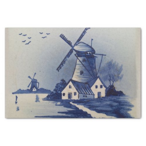 Vintage Blue White Delft Windmill Tissue Paper
