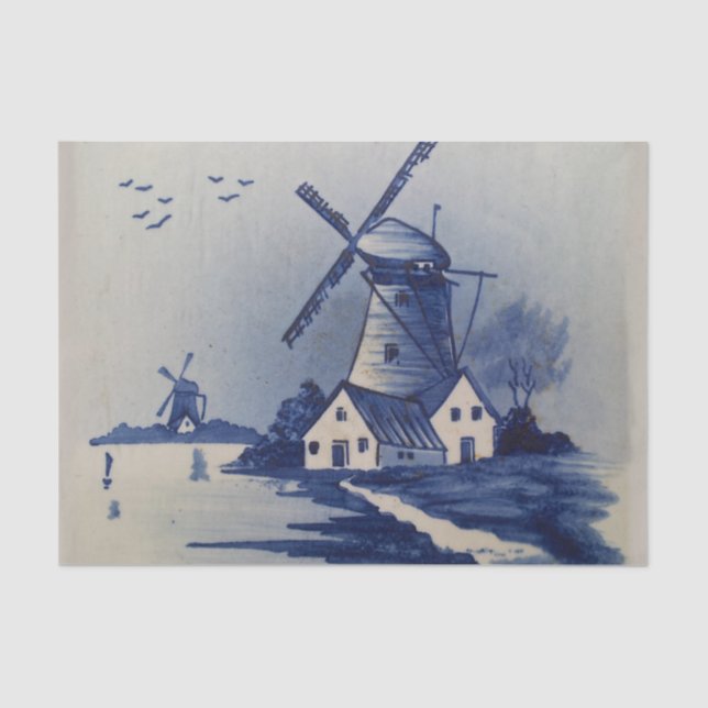 Vintage Blue White Delft Windmill Tissue Paper (Front)